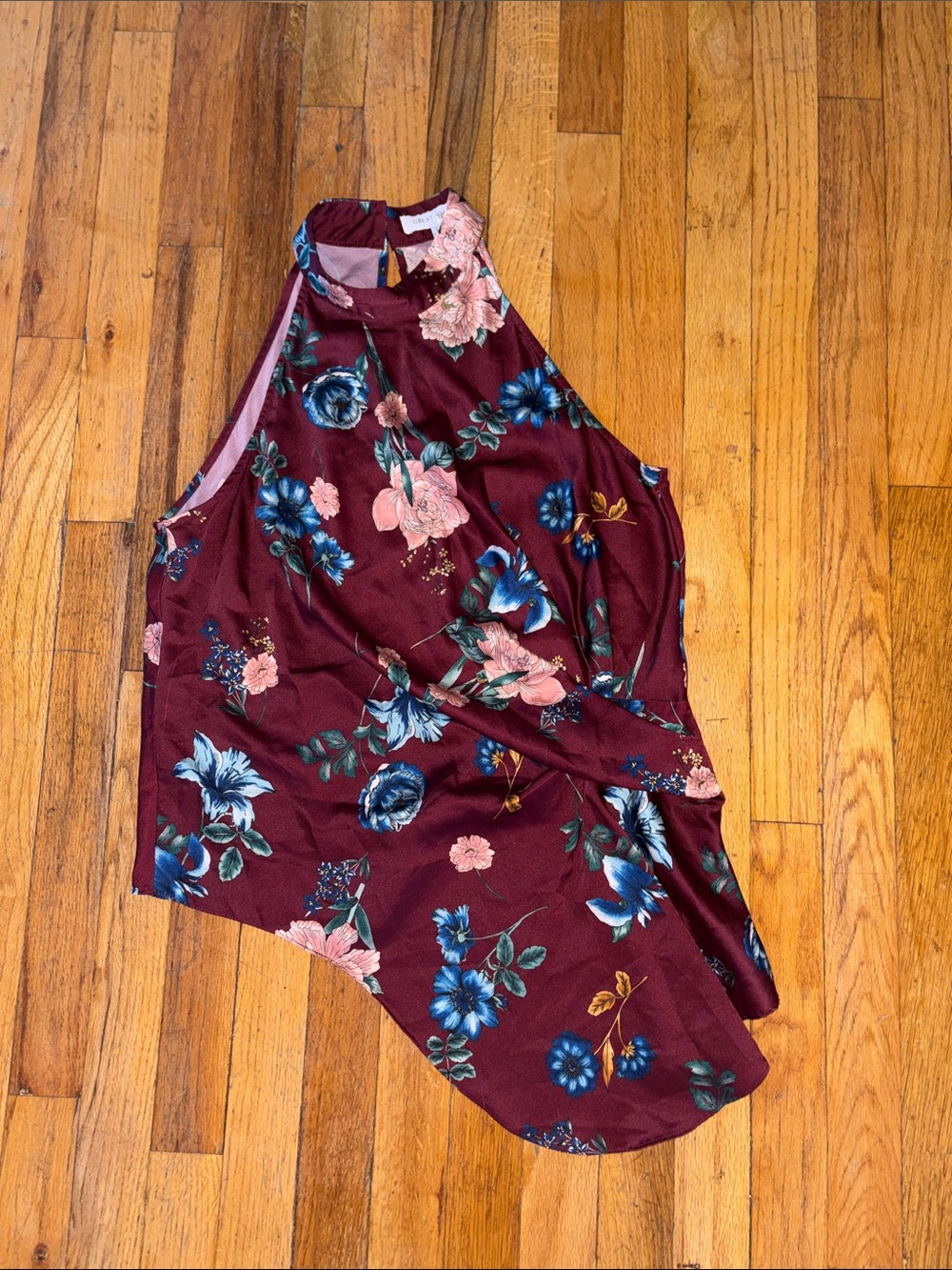 Great Jones Burgundy Floral High Neck Sleeveless Top